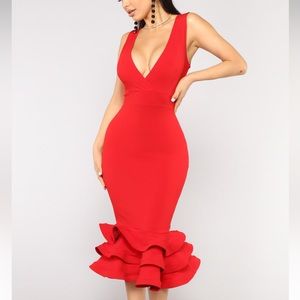 Red layered midi dress